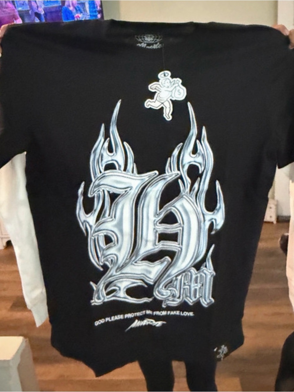 Black Kids Short-Sleeve Graphic Tee with Silver Flame Crest